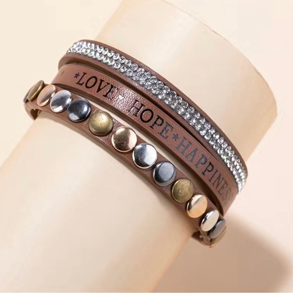 Love•Hope•Happiness Leather Inspiration Bracelet - Picture 2 of 2